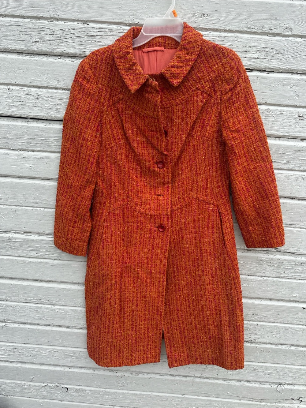 Vintage Women's Orange Tweed Single-Breasted Trench Coat